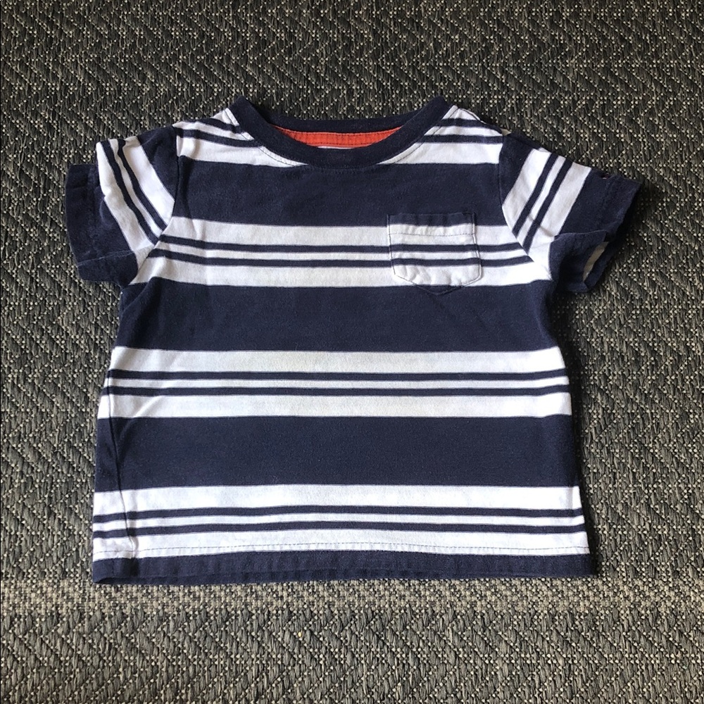 Tommy Hilfiger Navy and White Striped Pocket Tee - Kids Short Sleeve